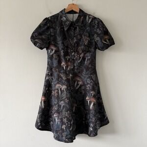 Romwe Dress Sz XS Mushroom Nature Witchy Goth Whimsigoth Dark Alt Emo Button Up